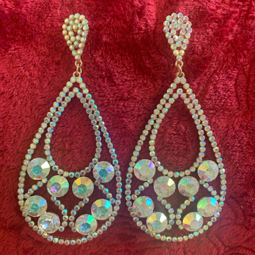 Long AB Front Hoop Swarovski Crystal Earrings